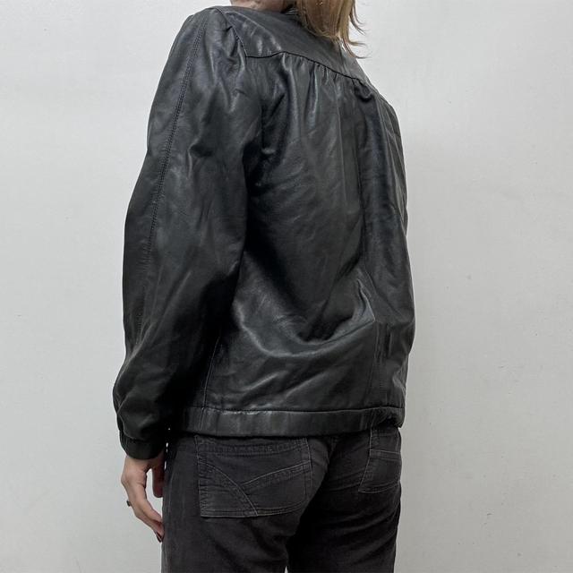 Black ruched leather jacket