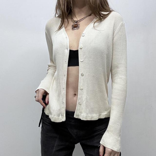 Cream ribbed shouchy silk knit cardigan