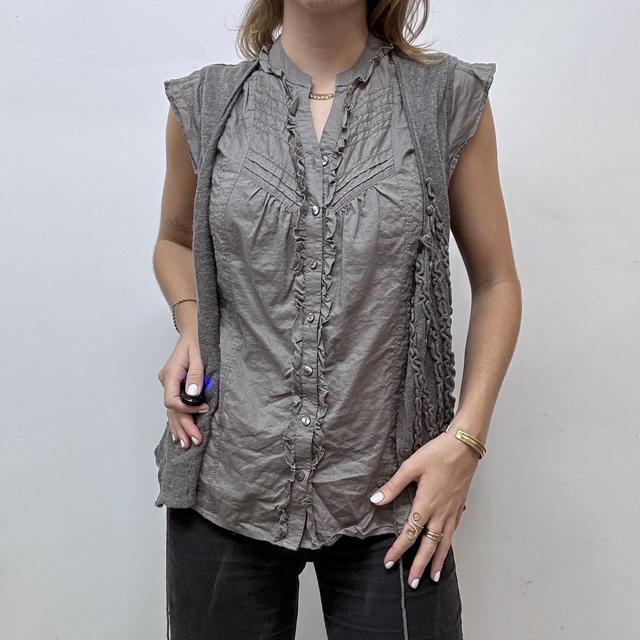 Brown ruffle tie cardigan