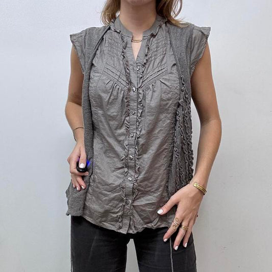 Brown ruffle tie cardigan