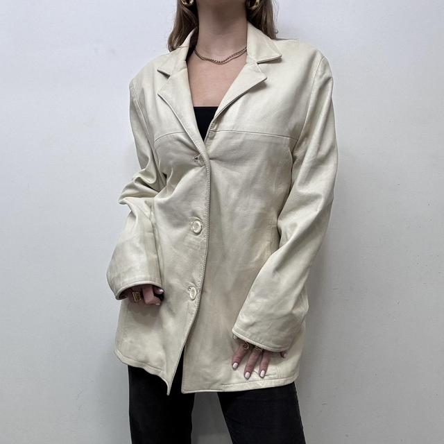 Cream minimalist leather blazer jacket