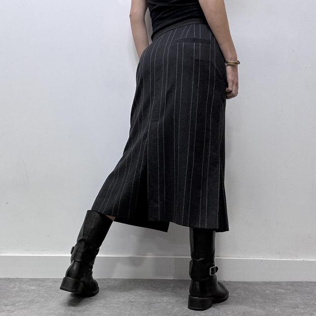 Grey pinstripe flared slit midi skirt