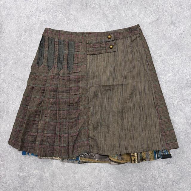 Khaki tweed midi layered skirt