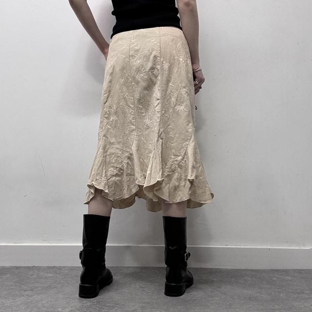 Tan flared embroidered midi skirt