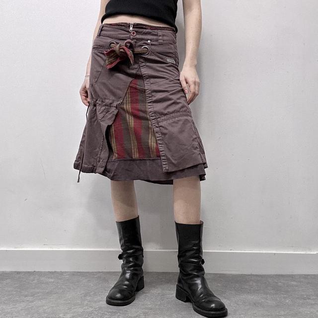 Tartan layered asymmetric midi skirt