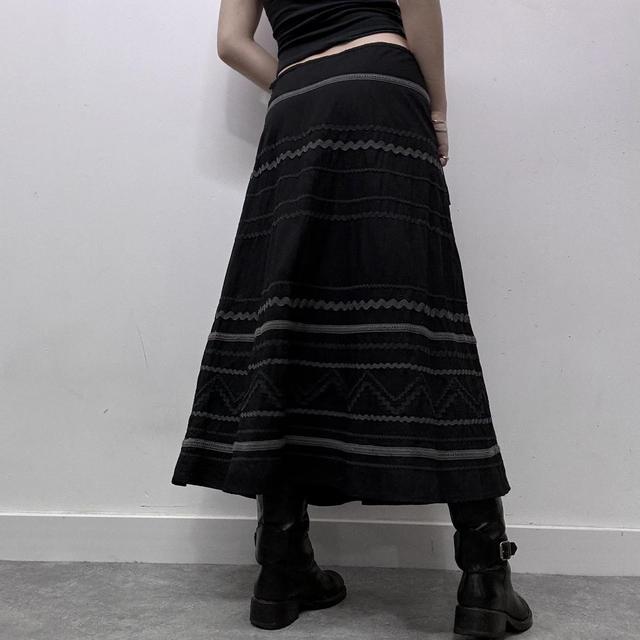 Black ribbon flared midi skirt