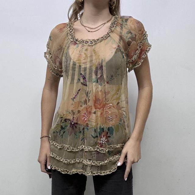 Sheer crinkle silk floaty ruffle top