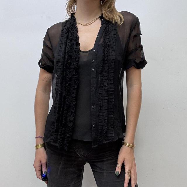 Sheer black ruffle gothic lace shirt