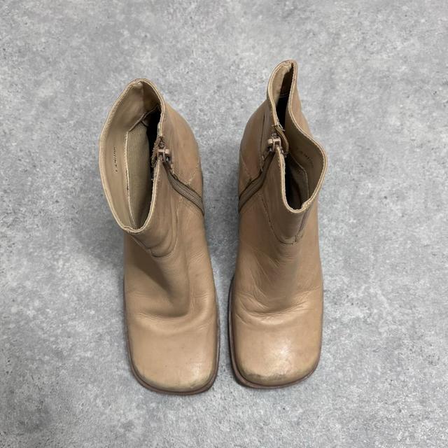 Tan leather square toe boots