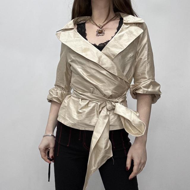 Silk satin structured wrap shirt