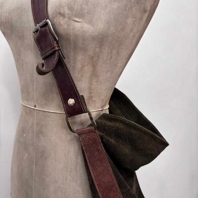 Khaki green leather slouchy suede bag