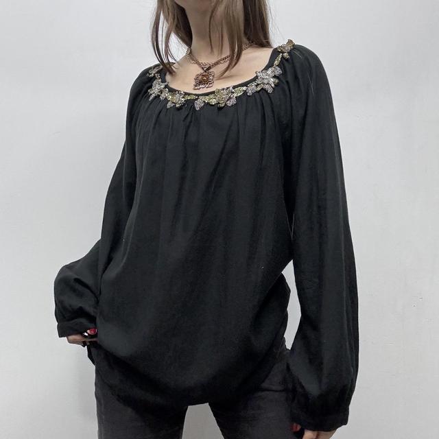 Black puff flared floaty  shirt