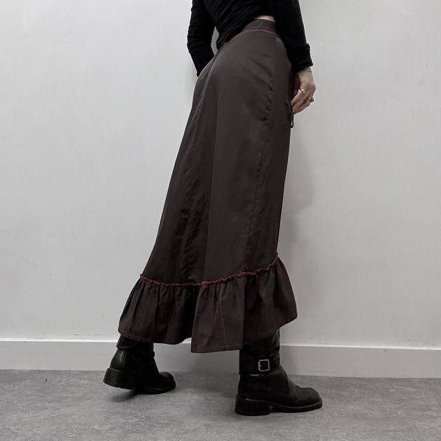 Brown flared tech maxi skirt