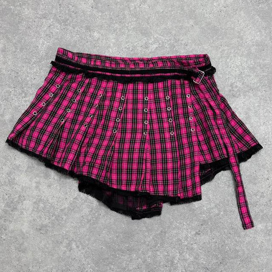 Checked grunge tartan mini skirt