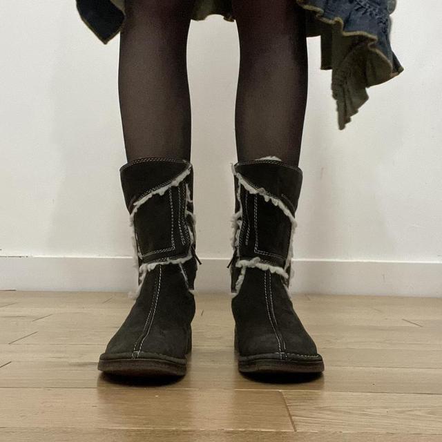 Brown patchwork suede biker boots