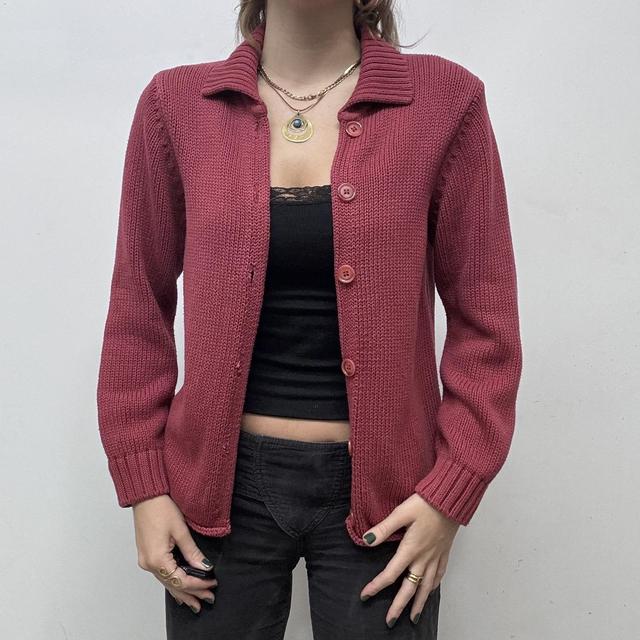 Red chunky cotton knit cardigan