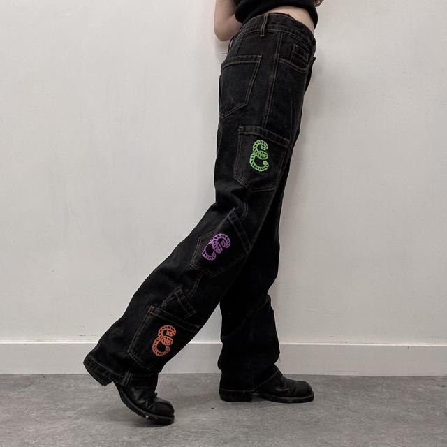 Dark denim graphic jeans