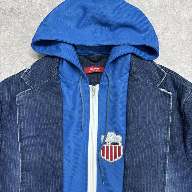 Pinstripe denim blazer with hoodie
