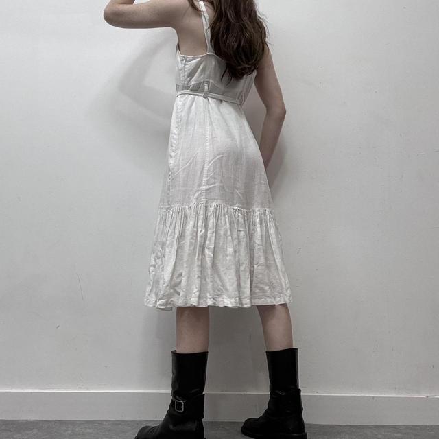 White linen pleated midi dress