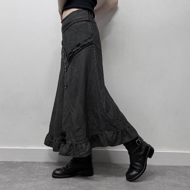Grey asymmetric button ruffle skirt