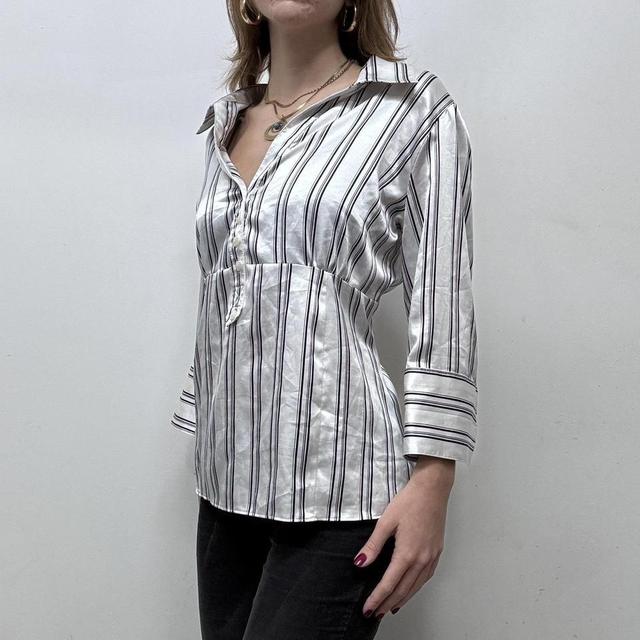 Satin pinstripe flared office shirt