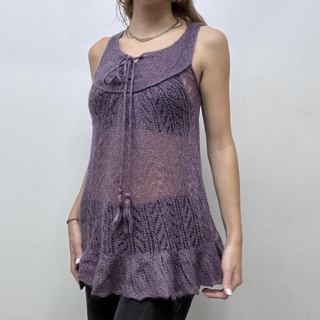 Sheer knit pointelle vest