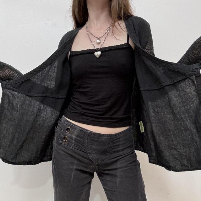 Black linen wrap top