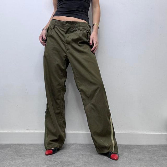 Khaki cargo puff canvas trousers