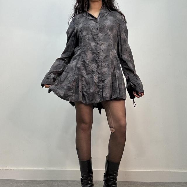 Distressed grunge flared shirt dress