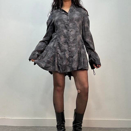 Distressed grunge flared shirt dress