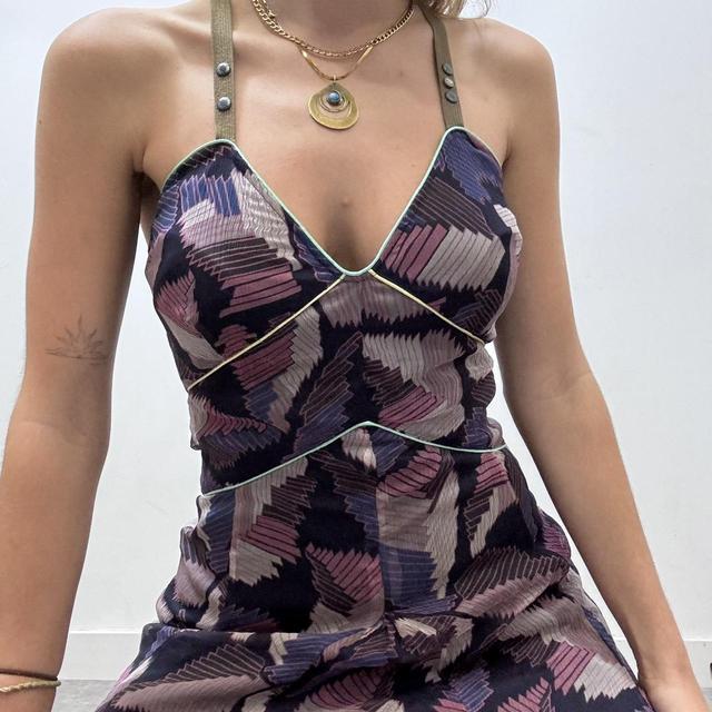 Graphic patterned flared silk flutter dress