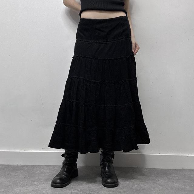Tiered black cord maxi skirt