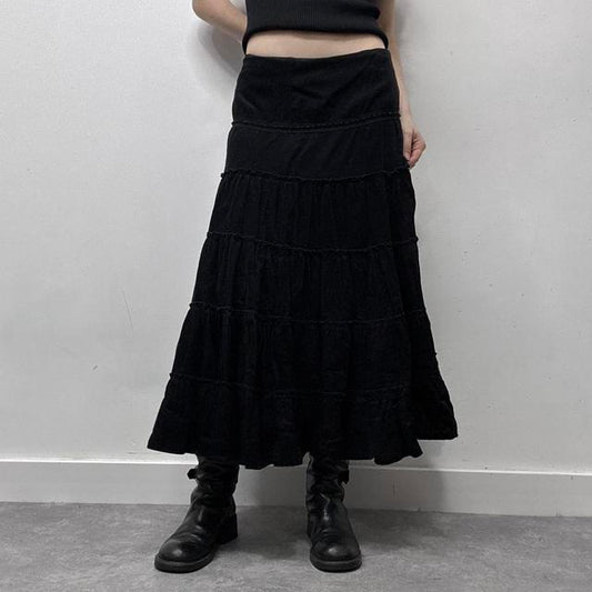 Tiered black cord maxi skirt