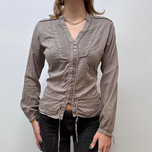 Brown button lace fairy shirt