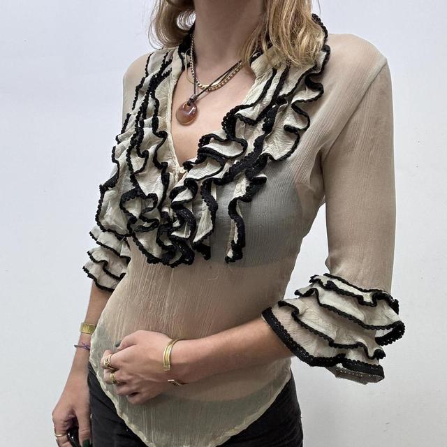 Lace silk ruffle blouse
