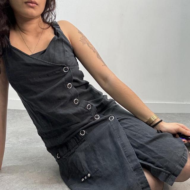 Eyelet studded asymmetric dress
