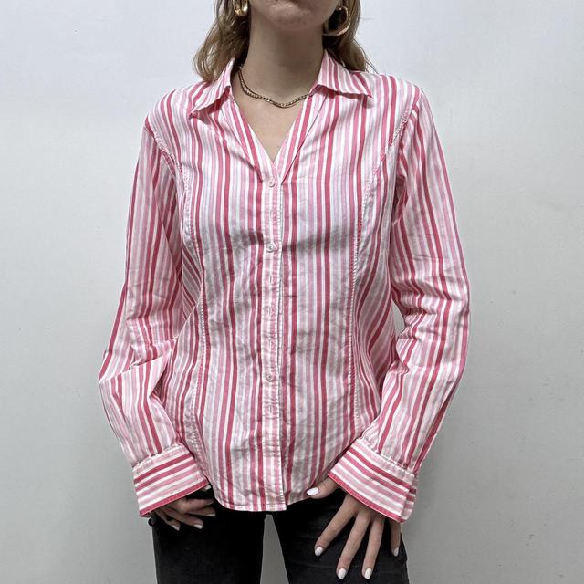 Pink pinstripe fitted office shirt