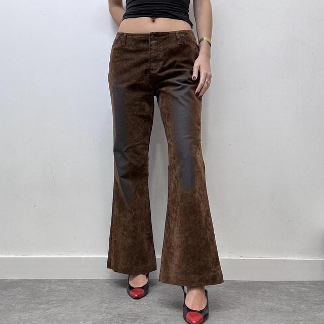 Brown distressed flared suede style jeans