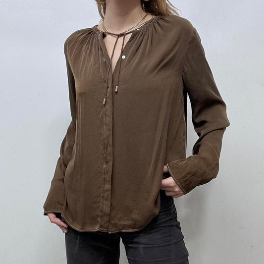 Brown silk floaty blouse