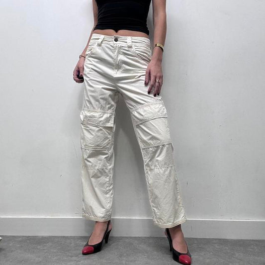 White straight leg minimalist tech trousers
