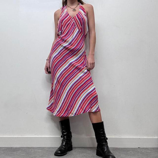 Pinstripe pink y2k halter dress