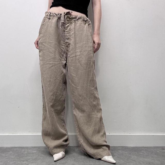 Brown linen wide oversized trousers