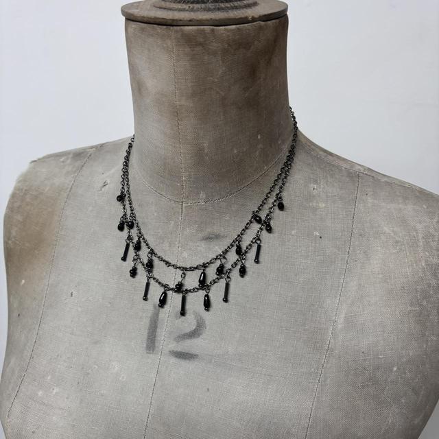 Black layered drape bead grunge necklace