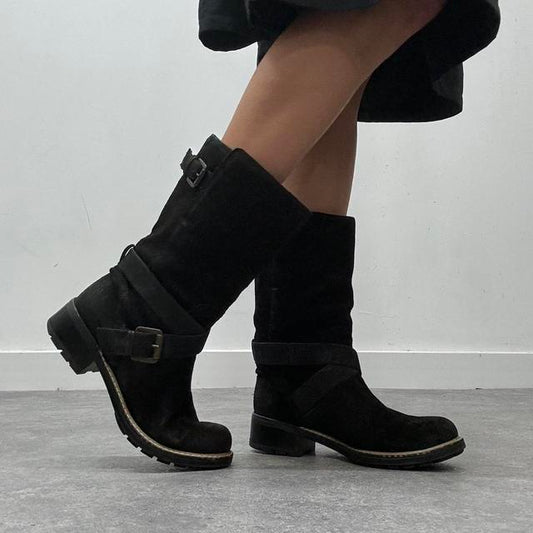 Black suede campus biker boots