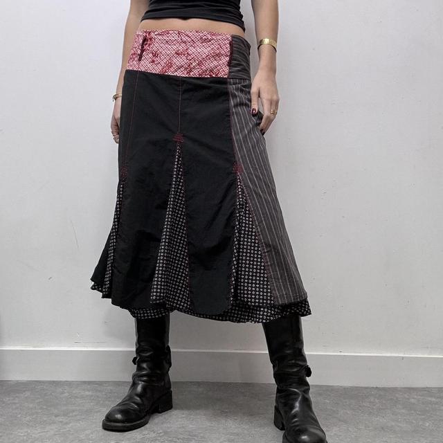 Pinstripe patchwork flared midi skirt