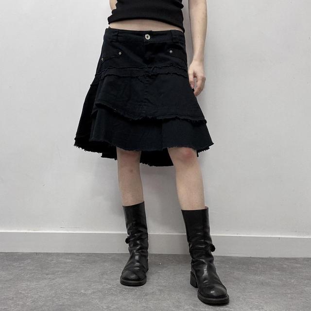 Navy distressed midi skirt