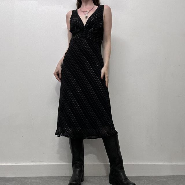 Black pinstripe bias cut 90s dress