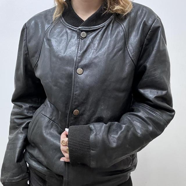 Black leather bomber jacket