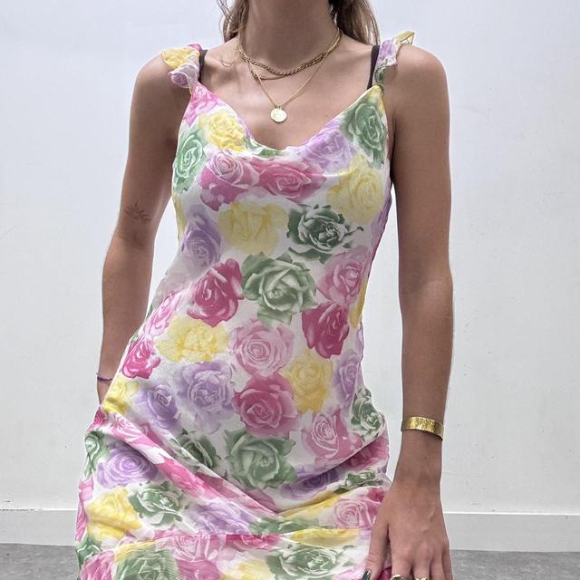 Sheer crinkle silk watercolour floral dress