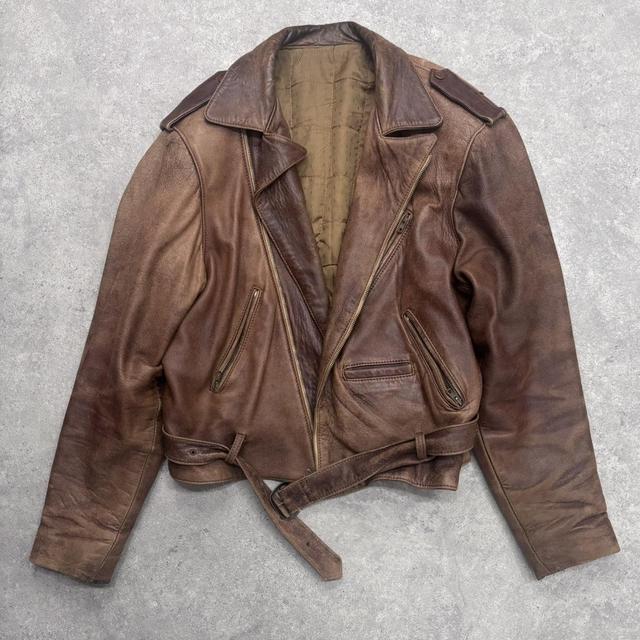 Brown leather slouchy biker jacket